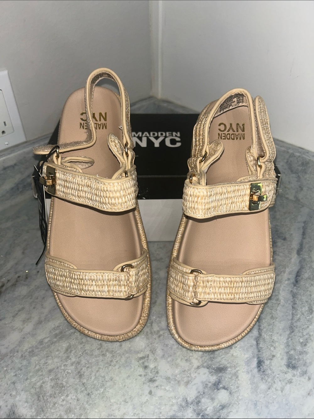 Steve Madden Women's Beige Woven Strap Sandals